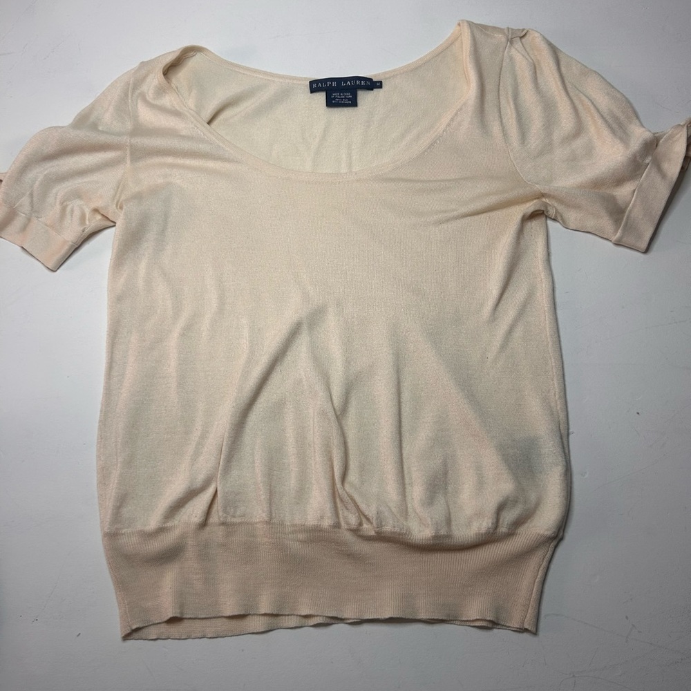 Ralph Lauren Black Label Beige Silk and Cashmere Knit Short Sleeve SweaterTop